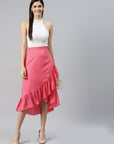 CINK Pink Printed Midi A-Line Skirt With Tulip Hem
