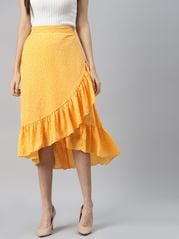 CINK Women Yellow Solid A-Line Midi Skirt