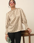 Geometric Printed Puff Sleeve Regular Top