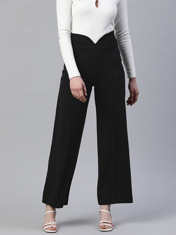 Women Black Solid Trousers