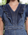 Solid Denim V-Neck Dress light-blue