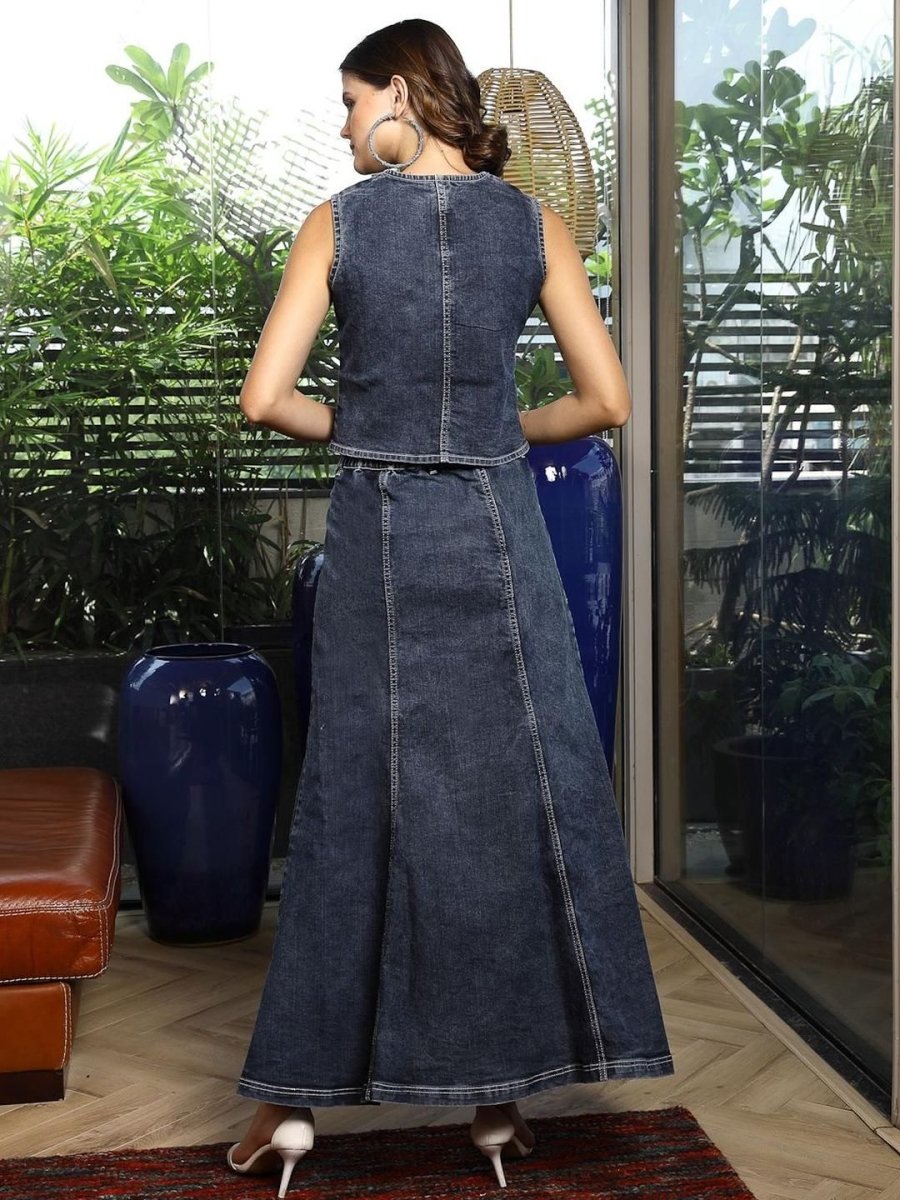 V-Neck Coat With Skirt Co-Ords blue