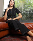 Round Neck Cotton Shirt With Trousers Co-Ords black