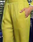 Shirt Collar Embroidered Cotton Shirt With Trousers Co-Ords Set lime-green