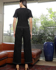 Round Neck Cotton Shirt With Trousers Co-Ords black