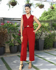 V-Neck Coat With Trousers Co-Ords red