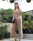 V-Neck Coat With Trousers Co-Ords brown