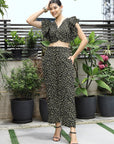Printed V-Neck Top With Trousers Co-Ord Sets black