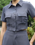 Shirt Collar Short-Sleeve Co-Ord Set blue