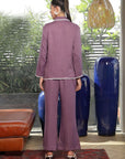 Shirt Collar Embroidered Cotton Shirt With Trousers Co-Ords Set pink