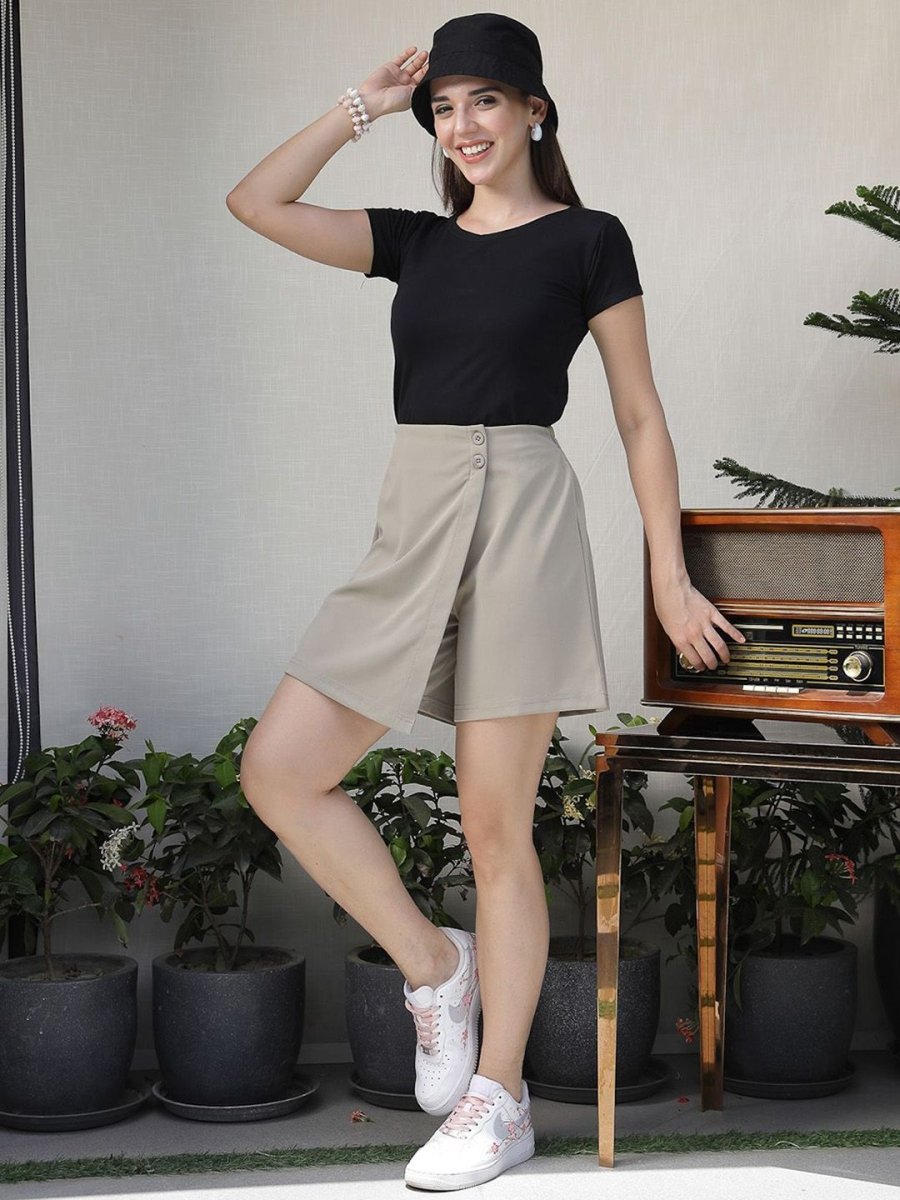 Solid Front-Flat Mini Skorts beige