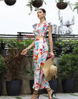 Printed V-Neck Top With Trousers Co-Ord Set pink