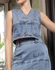 V Neck Cotton Top With Skirt Co-Ords light-blue