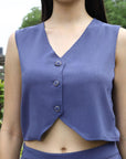 V-Neck Coat With Trousers Co-Ords blue