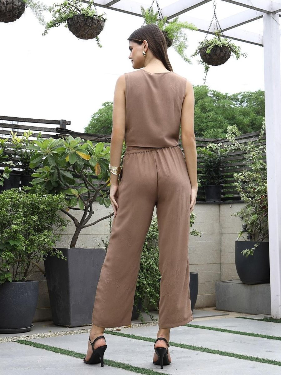 V-Neck Coat With Trousers Co-Ords brown