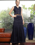 V Neck Cotton Top With Skirt Co-Ords blue