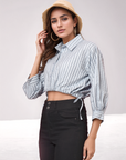 Blue Striped Cotton Crop Top