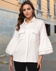 Women White Solid Spread Collar Casual Shirt