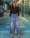 Women A-Line Denim Maxi Skirt