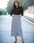 Women Denim A-Line Midi Skirt