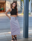 Women Denim Straight A-Line Midi Skirt