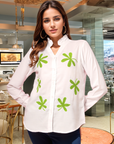 Women White Floral Embroidered Cotton Shirt