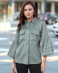 Women Spread Collar Casual Shirt