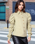 Green solid Casual Buttoned Top