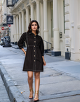 Black Solid Shirt Collared mini dress