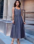 Blue solid maxi dress