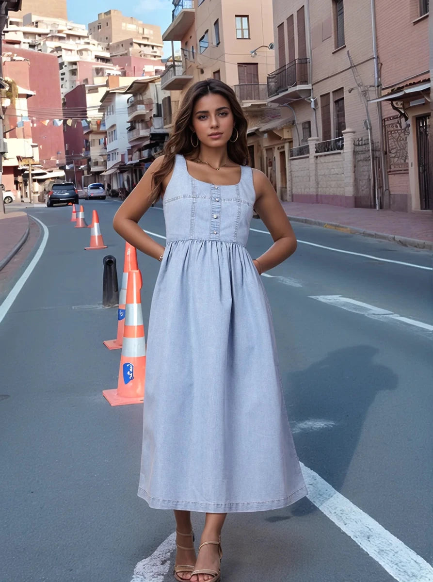 Light Blue solid maxi dress