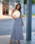 Solid Light Blue Mermaid Flared Maxi Skirts