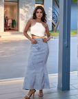 Solid Light Blue Mermaid Cut Maxi Skirts