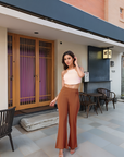 Brown Solid Pleated Trousers