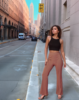 Solid Brown Pleated Trousers