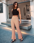 Solid Beige Pleated Trousers