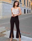 Black Solid Pleated Trouser