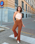 Brown Solid Pleated Trouser