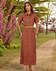 Rust Printed Top With Skirt Co-Ords