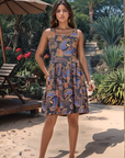 Navy Blue ethnic Motifs Print fit & flare dress