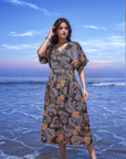 Navy Blue Printed flare Dress