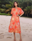 Orange Printed V-Neck Dress