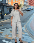 Grey Solid Round Neck Top With Trousers Co-Ords Set
