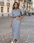Solid Blue Shirt With Skirt Co-Ords Set