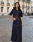 Solid Shirt collar Top With Skirt Co-Ords Set