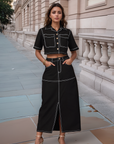 Black Solid Shirt collar Top With Skirt Co-Ords Set