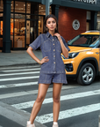 Blue Solid Shirt With Shorts Co-Ords Set