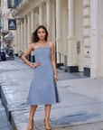 Solid Light Blue Fit & Flare Shoulder Straps Dress
