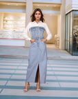 Solid Light Blue Shirt Collar Maxi Dress