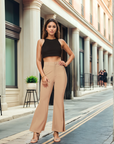 Beige Solid Regular Fit Trousers